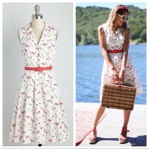 Modcloth Inspired Taste Shirt Dress -  Flamingos and Tropical Birds